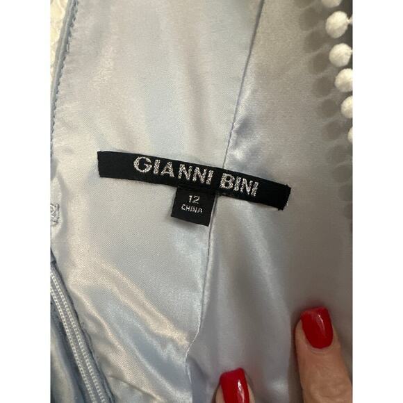 Gianni Bini Alice Lace Light Blue V Neck Eyelet Drop Waist Dress, Womens Size 12 - Picture 4 of 5